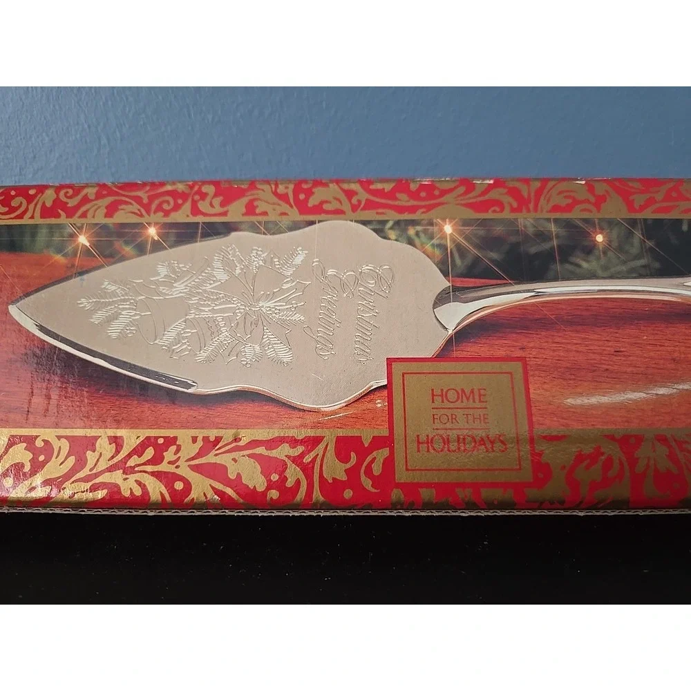 Vintage Silver Plated‎ Pie Server Christmas Greetings Home for the Holidays NEW